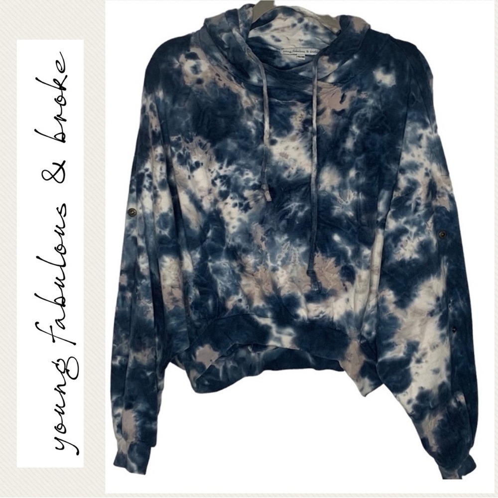 Young Fabulous and Broke Blue Tie-Dye Dolman Sleeve Pullover Hoodie - Picture 3 of 11